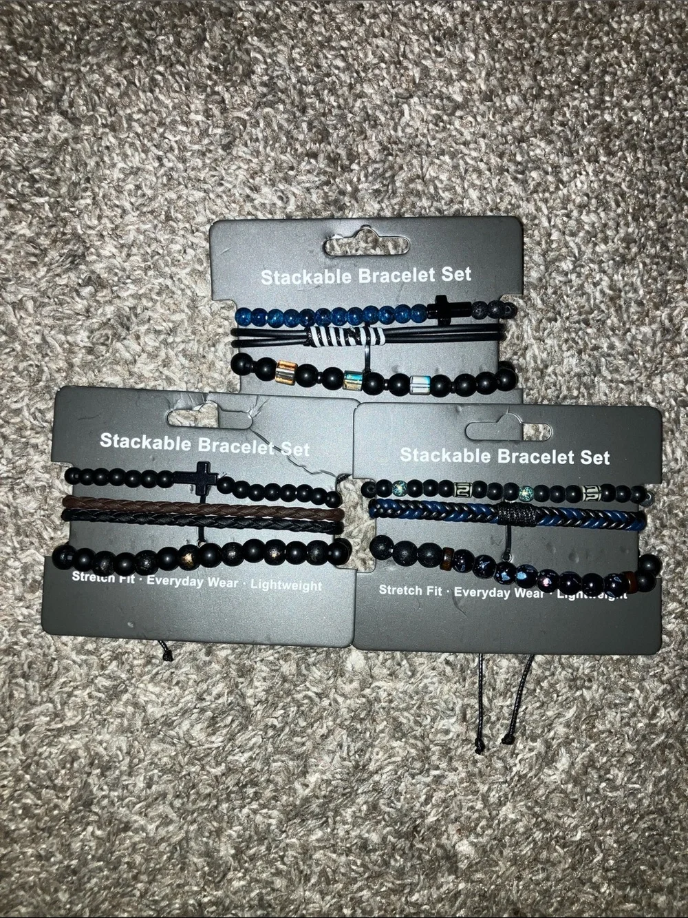 LEGACYROCK 2026 Men's Stackable Beaded Bracelet Set - Black & Blue 3 Sets New